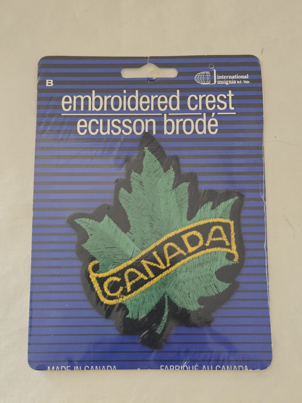 Vintage Canada Leaf Embroidered Crest Patch in Green and Gold